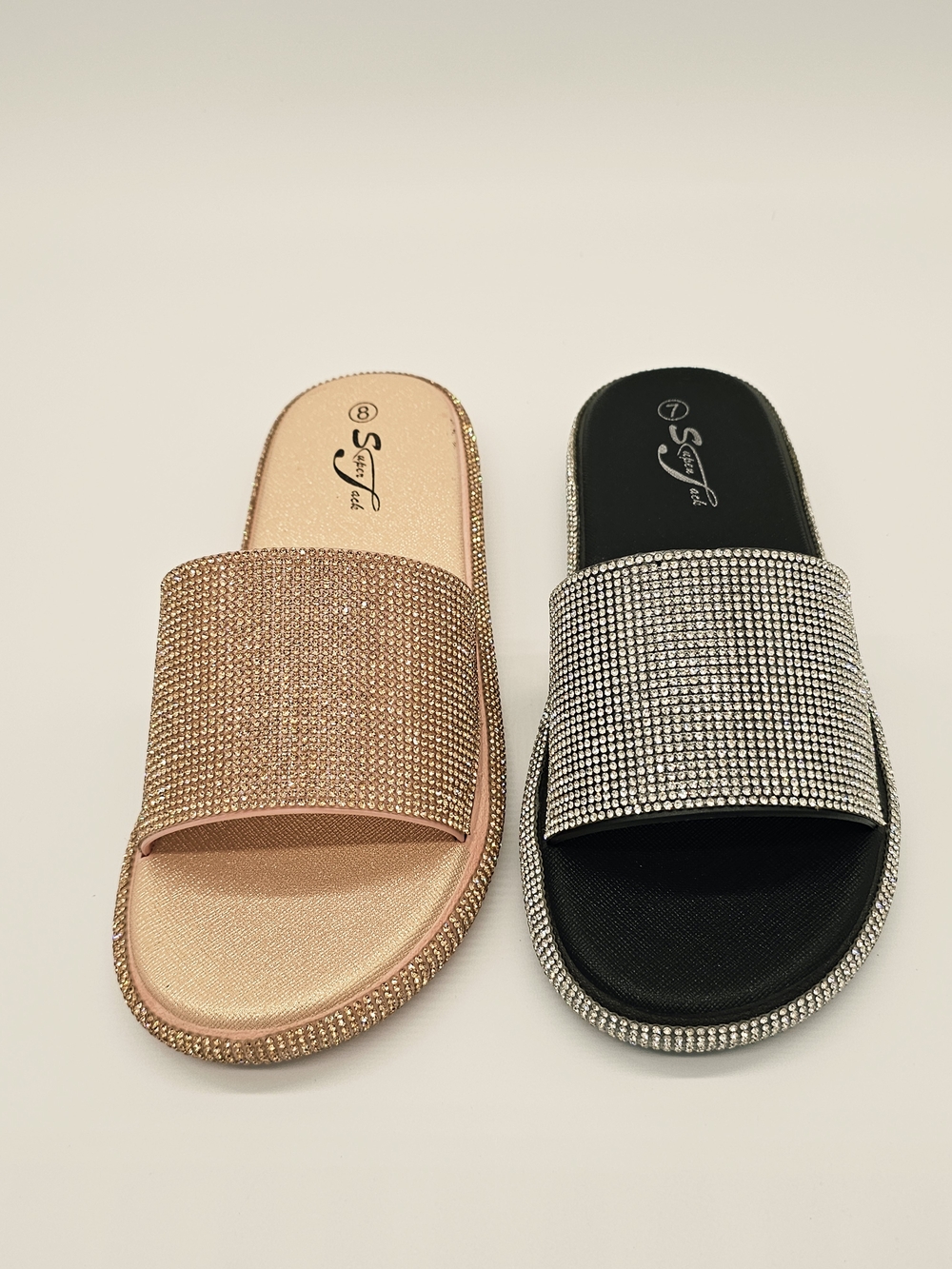 Women's Rhinestone Slide Sandals - Rose Gold - Picture 3 of 8